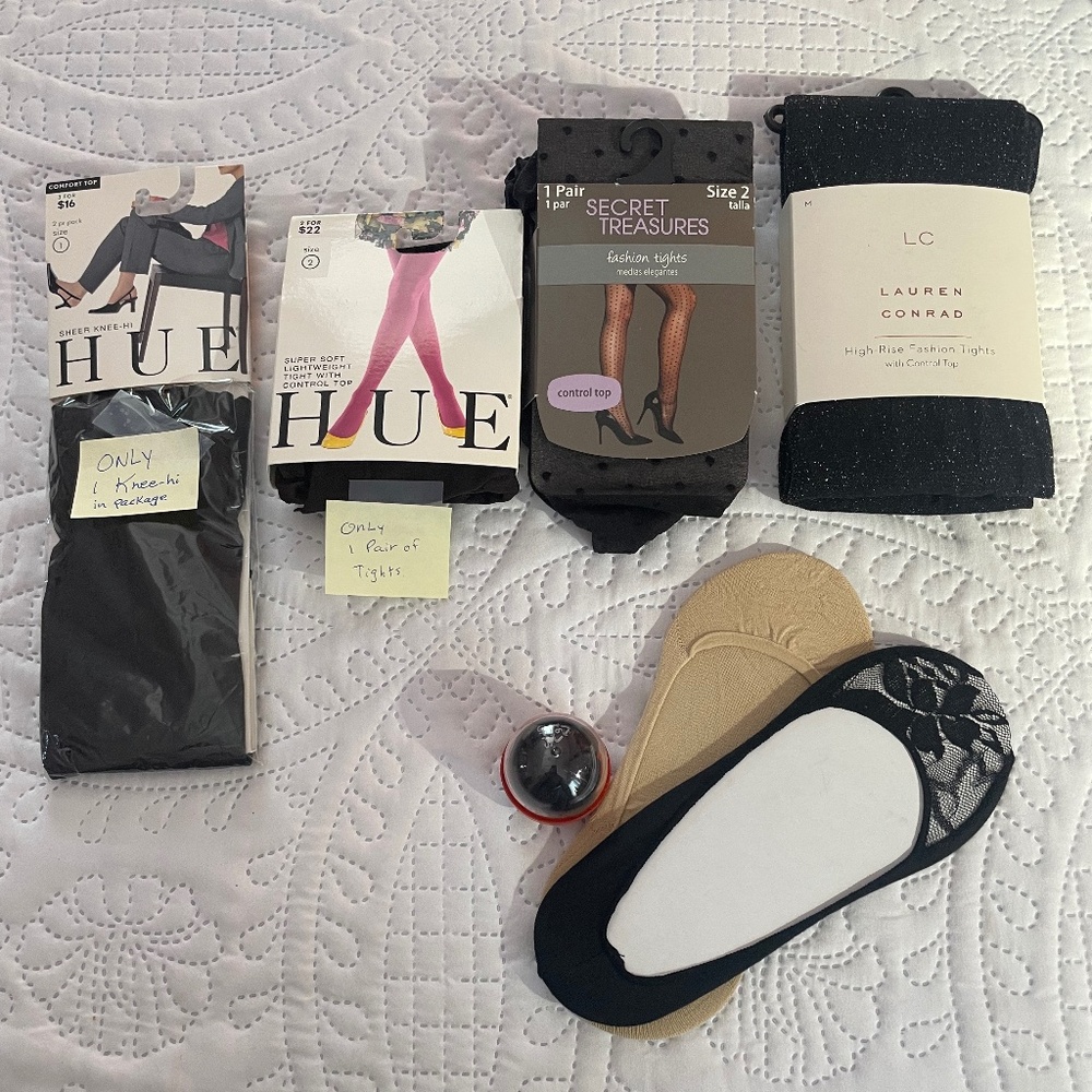 BUNDLE OF NEW NEVER WORN TIGHTS, KNEE HIGHS, NO SHOW SOCKS